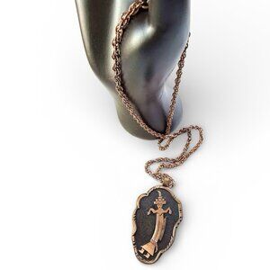 Vintage Copper Pendant Necklace Native American Dancer Design Twisted Chain